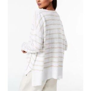 Eileen Fisher Organic Linen Cotton Stripe Sweater Size 1X White Tan